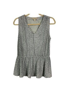 Banana Republic Sleeveless Peplum Top Navy Blue & White Polka Dot Size Small